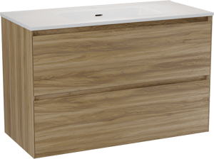Balmani Mitra Compact meuble salle de bains suspendu 100 x 46 cm chêne sauvage avec Nostra plan simple en porcelaine blanc brillant