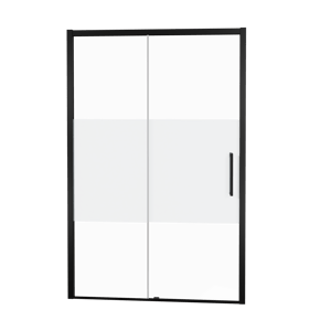 Balmani Senses Design douche schuifdeur links 160 cm x 210 cm Helder glas met matte strook glas, Zwarte profielen, met coating