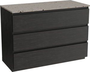 Balmani Lucida meuble salle de bains à poser 120 x 55 cm chêne noir avec Stretto tablette simple ou double en terrazzo greige terrazzo