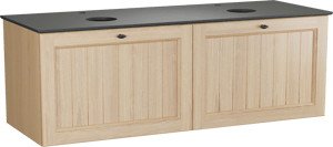 Balmani Lemon zwevend badkamermeubel 150 x 55 cm, fineer natuur eik met Facetta dubbel tablet in graniet zwart