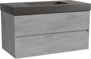 Storke Edge zwevend badkamermeubel 105 x 52 cm beton donkergrijs met Scuro High enkele wastafel in kwarts mat zwart