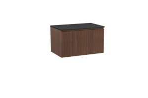 Storke Ribs hängendes Möbelstück Set: 85 x 52 cm, Nussbaum, mit Panton Einzel Waschtischplatte, Pulverbeschichtetes MDF, Schwarz matt, Vertikale symmetrische gerade Rippe