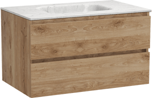 Balmani Lucida meuble salle de bains suspendu 90 x 55 cm chêne brut avec Tablo Arcato plan simple en marbre carrara