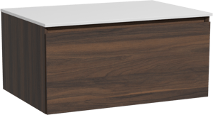 Storke Edge meuble salle de bains suspendu 75 x 52 cm noyer avec Tavola tablette simple en solid surface blanc mat