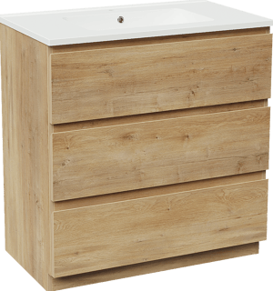 Linie Lado meuble salle de bains à poser 80 x 46 cm chêne naturel avec Vano plan simple en marbre composite blanc brillant