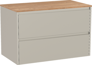 Storke Seda zwevend badmeubel 95 x 52 cm zijdegrijs met Panton enkel wastafelblad in melamine ruw eiken