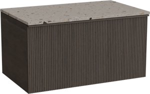 Balmani Forma zwevend badkamermeubel 90 x 55 cm gerookte eik met Stretto enkel tablet in terrazzo greige terrazzo, Verticale symmetrische rechte ribbel