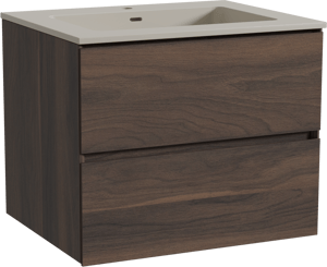 Storke Edge meuble salle de bains suspendu 65 x 52 cm noyer avec Diva plan simple en top solid soie grise