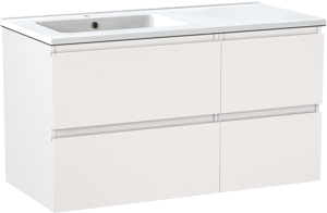 Linie Lado zwevend badmeubel 100 x 46 cm mat wit met Vano asymmetrisch linkse wastafel in composietmarmer hoogglans wit