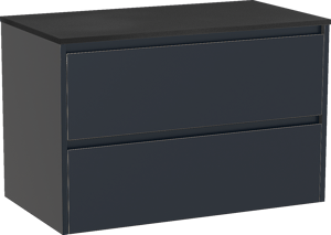 Storke Seda zwevend badkamermeubel 95 x 52 cm nachtblauw met Panton enkel tablet in gepoedercoate mdf mat zwart