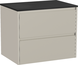 Storke Seda zwevend badmeubel 75 x 52 cm zijdegrijs met Panton enkel wastafelblad in gepoedercoate mdf mat zwart