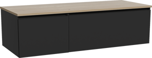 Storke Edge meuble salle de bains suspendu 130 x 52 cm noir mat avec Panton tablette simple ou double en mélaminé chêne brut