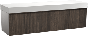 Balmani Forma zwevend badkamermeubel 180 x 55 cm gerookte eik met Dominus enkel of dubbel tablet in solid surface mat wit, Verticale symmetrische rechte ribbel