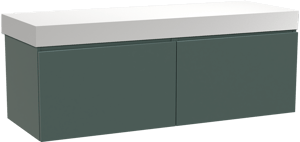 Balmani Sfera by Lucida zwevend badkamermeubel 150 x 55 cm forest met Dominus enkel of dubbel tablet in solid surface mat wit