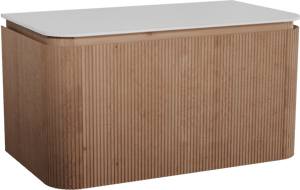 Balmani Moon meuble salle de bains suspendu 100 x 55 cm chêne naturel avec Moon tablette simple en solid surface blanc mat, Nervure droite symétrique verticale