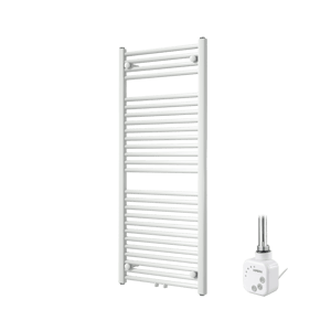 Vipera Kanza Einzel Handtuchheizkörper 50 x 120 cm Elektrische Heizung Weiß glänzend Seiten- und Mittelanschluss 500W, inkl. Widerstand
