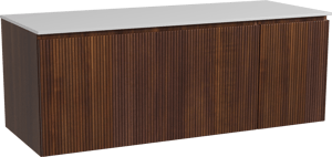 Storke Ribs zwevend badkamermeubel 130 x 52 cm notelaar met Tavola enkel of dubbel tablet in solid surface mat wit, Verticale symmetrische rechte ribbel