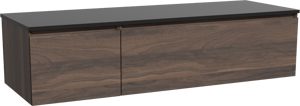 Storke Edge zwevend badkamermeubel 150 x 52 cm notelaar met Panton enkel of dubbel tablet in gepoedercoate mdf mat zwart