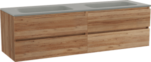 Balmani Lucida meuble salle de bains suspendu 180 x 55 cm teck avec Tablo Strada double vasque en marbre composite soie grise