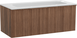 Balmani Forma meuble salle de bains suspendu 120 x 55 cm noyer américain avec Tablo Strada plan simple en marbre composite blanc brillant, Nervure circulaire asymétrique verticale