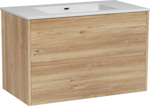 Storke Seda meuble salle de bains suspendu 95 x 52 cm chêne brut avec Diva plan simple en marbre composite blanc brillant
