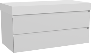 Balmani Mitra zwevend badmeubel 120 x 55 cm mat wit met Dominus enkel of dubbel wastafelblad in solid surface mat wit