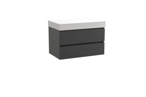 Balmani Lucida meuble salle de bains suspendu 90 x 55 cm chêne noir avec Dominus tablette simple en solid surface blanc mat