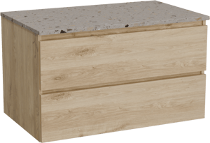 Balmani Lucida meuble salle de bains suspendu 90 x 55 cm chêne brut avec Stretto tablette simple en terrazzo greige terrazzo