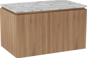 Balmani Eclips zwevend badkamermeubel 90 x 55 cm Teak met Stretto enkel tablet in Carrara marmer