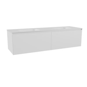 Balmani Idra by Mitra zwevend badkamermeubel 180 x 55 cm mat wit met Tablo Arcato dubbele wastafel in solid surface mat wit
