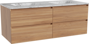 Balmani Mitra meuble salle de bains suspendu 135 x 55 cm teck avec Tablo Arcato double vasque en marbre carrara