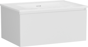 Storke Edge zwevend badkamermeubel 75 x 52 cm mat wit met Kera enkele wastafel in porselein hoogglans wit, afvoerplug inbegrepen