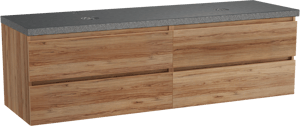 Balmani Lucida zwevend badkamermeubel 180 x 55 cm teak met Rock dubbel tablet in graniet zwart