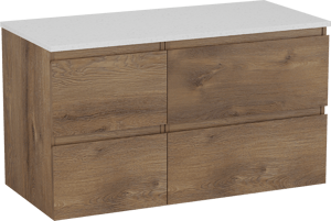 Linie Lado zwevend badkamermeubel 100 x 46 cm bruine eik met Lado enkel of dubbel tablet in melamine terrazzo wit