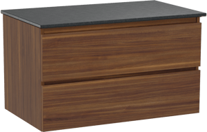 Balmani Lucida meuble salle de bains suspendu 90 x 55 cm noyer américain avec Stretto tablette simple en granit noir