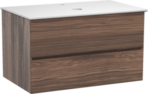 Balmani Mitra meuble salle de bains suspendu 90 x 55 cm noyer avec Facetta tablette simple en solid surface blanc mat