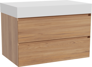Balmani Mitra zwevend badkamermeubel 90 x 55 cm teak met Dominus enkel tablet in solid surface mat wit