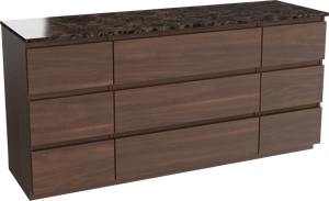 Balmani Lucida staand badmeubel 180 x 55 cm amerikaans notenhout met Stretto enkel of dubbel wastafelblad in marmer dark emperador