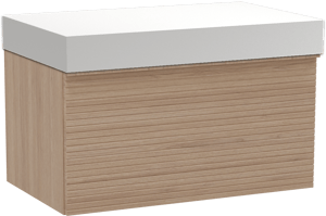 Balmani Forma meuble salle de bains suspendu 90 x 55 cm chêne naturel avec Dominus tablette simple en solid surface blanc mat, Nervure droite symétrique horizontale