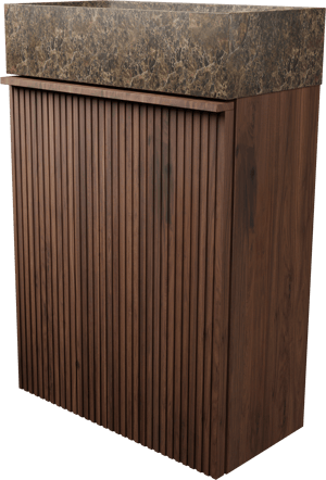 Balmani Forma meuble wc suspendu 42 x 21 cm noyer américain avec Dama plan vasque en marbre Dark Emperador