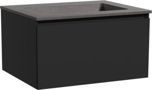 Storke Edge zwevend badmeubel 65 x 52 cm mat zwart met Scuro enkele wastafel in kwarts mat zwart