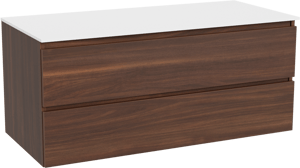 Balmani Lucida meuble salle de bains suspendu 120 x 55 cm noyer américain avec Stretto tablette simple ou double en solid surface blanc mat