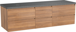 Balmani Mitra zwevend badkamermeubel 180 x 55 cm teak met Rock dubbel tablet in graniet zwart
