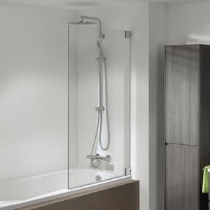 Luca Varess Pure Badewannenaufsatz: 90 cm, Klarglas, Chrom Profil