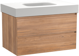 Balmani Mitra zwevend badkamermeubel 90 x 55 cm teak met Arcato enkele wastafel in solid surface mat wit