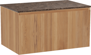 Balmani Idra by Mitra hängendes Möbelstück Set: 90 x 55 cm, Teak, mit Stretto Einzel Waschtischplatte, Marmor Dark Emperador