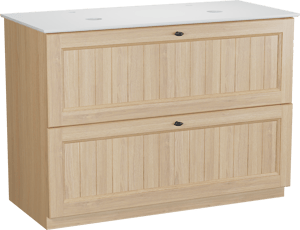 Balmani Lemon staand badmeubel 120 x 55 cm, fineer naturel eiken met Facetta dubbel wastafelblad in mat wit