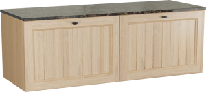 Balmani Lemon zwevend badkamermeubel 150 x 55 cm, fineer natuur eik met Stretto enkel of dubbel tablet in dark emperador