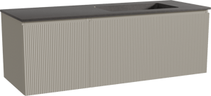 Storke Ribs zwevend badkamermeubel 140 x 52 cm zijdegrijs met Scuro asymmetrisch rechtse wastafel in kwarts mat zwart, Verticale symmetrische rechte ribbel