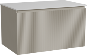 Storke Ribs zwevend badmeubel 85 x 52 cm zijdegrijs met Tavola enkel wastafelblad in solid surface mat wit, Verticale symmetrische rechte ribbel